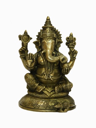 The Blessing Unique Ganesh Elephant God with Four Arms and Vintage Brass Bell Necklace