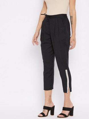 Regular Fit Women Black Trousers Price 