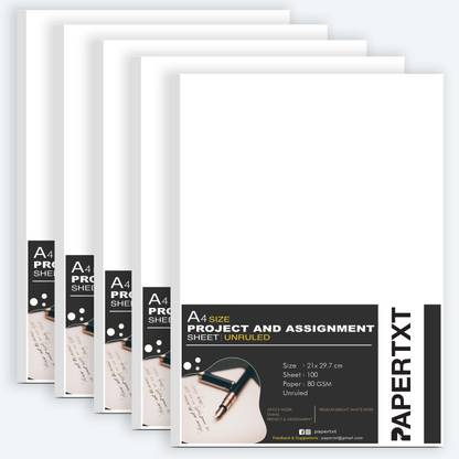 Flipkart.com | PAPERTXT pack of 5 ( 500 Sheets ) Unruled A4 80 gsm ...