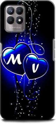 WallCraft Back Cover for Realme 8i, RMX3151 M V, M LOVES V, NAME, LETTER, ALPHABET, MV LOVE, HART, BLUE