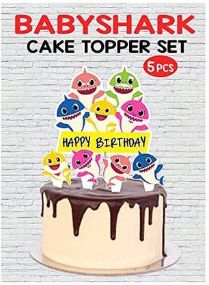 The Party Shoppy Baby Shark Theme Happy Birthday Cake Toppers Set 5pcs For Boys Kids Parties 1st First ay Decorations Girls Toddlers Babies Birth Day Cake Decor Items Cake Topper Price In India Buy