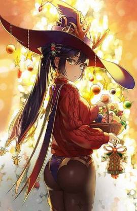 Genshin Impact Mona Genshin Impact Ass Red Sweater Sweater Pantyhose  Leotard Witch Hat, anime wallpaper, anime