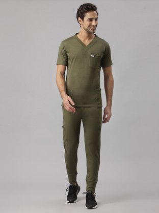 V- neck Dri-Fit Olive Green Scrub suit 