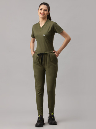 V- neck Dri-Fit Olive Green Scrub suit 