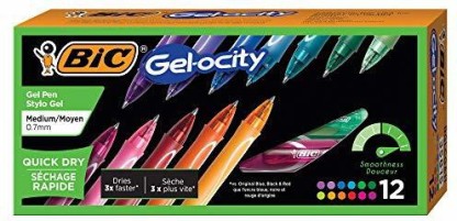 Assorted Colors 12-Count 0.7mm New Medium Point Retractable Gel Pen BIC Gel-Ocity Quick Dry Gel Pens 