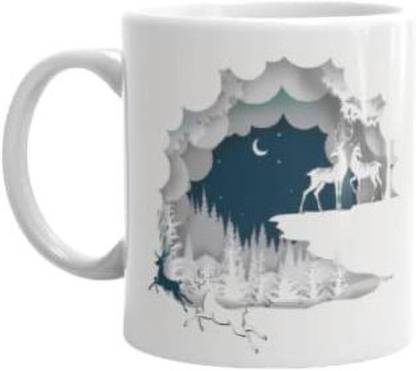 cloudberri Cloud Berri Scenary Printed Ceramic Coffee/Tea- Pack of 1, White Ceramic Coffee Mug