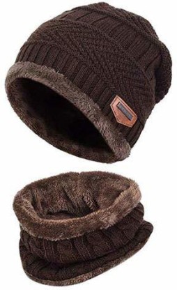 Beanie Hat Scarf for Men and Women 2-Pieces Winter Beanie Hat Scarf Set Warm Knit Hat Thick Knit Skull Cap 