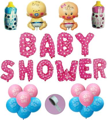 Agk Baby Shower Decoration Item includes Baby Shower Letter Foil Balloons -  10 Pcs (Pink) + 2