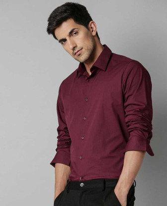 Men Solid Formal Maroon Shirt Price in 