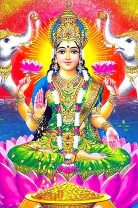 Goddess Lakshmi Maa Religious Waterproof Vinyl Sticker Poster || (24 inch X  18 inch) btcan2939-2 Fine Art Print - Religious posters in India - Buy art,  film, design, movie, music, nature and