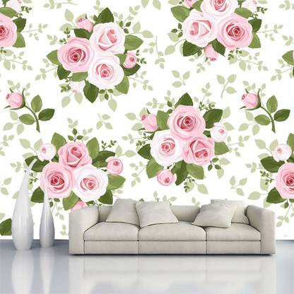 pink and green floral wallpaper
