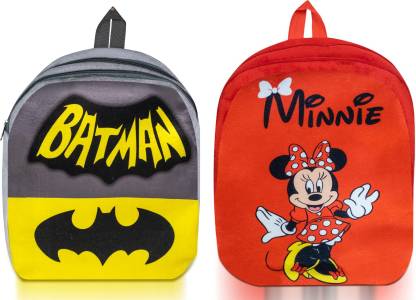 Toyswala Soft premium Quality Batman & Standing Minnie Bag for kids - 36 cm (Multicolor) School Bag