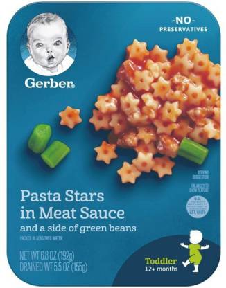 Gerber Pasta Stars In Meat Sauce And Green Beans, No Preservatives, Easy To Eat, Healthy Meal For Toddler, 12+ Months,  (155 g, Box)
