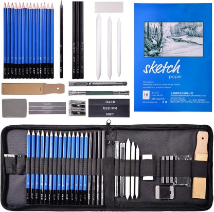 Sketch Pencils Set For Artists Professional 36 Art Pencil Set Sketching Drawing Tool In Nylon Carry Bag with a Free A5 Sketch Book 