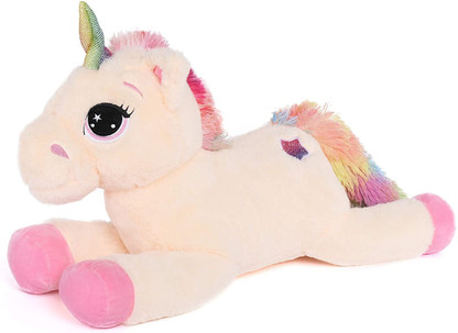 stuffed unicorn with rainbow hair