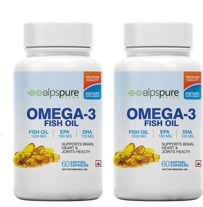 ALPSPURE Omega 3 Fish Oil 1000 mg 120 Softgel Capsules 180 mg EPA And 120  mg DHA(Pack of 2) Price in India - Buy ALPSPURE Omega 3 Fish Oil 1000 mg 120