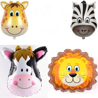  | houseparty Printed (Pack of 4) Jungle Theme Balloons Animal  Face Foil Balloon for Jungle Theme Kids Birthday Decoration Jungle Theme  Party Supplies Jungle Theme Backdrop Balloon - Balloon