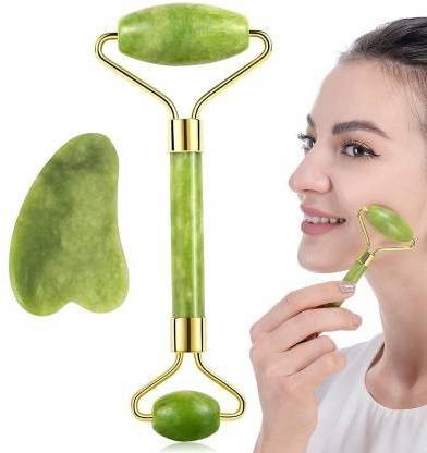 Natural Anti-Aging Facial Roller for Relaxing and Massaging Daily Skincare Routine Set Green Jade Roller and Gua Sha Face Massager Rolle Jade Roller and Gua Sha Scraper Massage Kits
