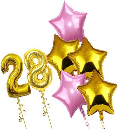 Rhythm Solid 28th Birthday Dcn 2 Gold Foil Balloon Set And 5 Pcs Pink Silver 10 Star Foil Letter Balloon Letter Balloon Flipkart Com