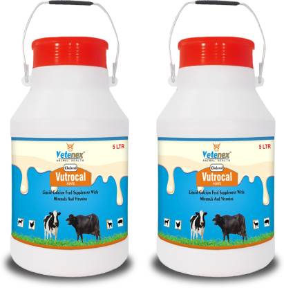 VETENEX Vutrocal Forte - Chelated Liquid Calcium Supplement for Cattle,  Cow, Buffalo, Poultry, Goat, Pig and Farm Animals (5Ltr x 2) Combo - Pack  of 2 Pet Health Supplements Price in India -