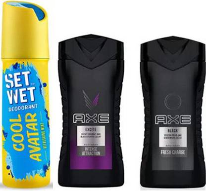 SET WET COOL AVATAR DEO+ AXE EXCITE+ AXE BLACK BODY WASH ...