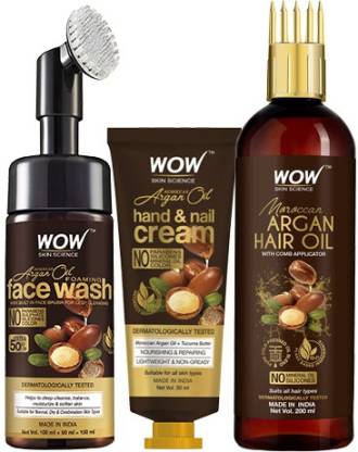 WOW SKIN SCIENCE Moroccan Argan Oil Foaming Face Wash +Moroccan Argan Oil  Hand & Nail Cream+Moroccan Argan Hair Oil Price in India - Buy WOW SKIN  SCIENCE Moroccan Argan Oil Foaming Face