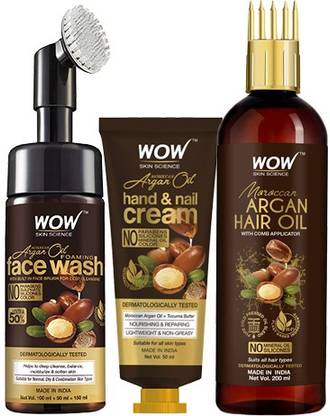 WOW SKIN SCIENCE Moroccan Argan Oil Foaming Face Wash +Moroccan Argan Oil Hand & Nail Cream+Moroccan Argan Hair Oil Price in India - Buy WOW SKIN SCIENCE Moroccan Argan Oil Foaming Face WOW SKIN SCIENCE Moroccan Argan Oil Foaming Face Wash +Moroccan Argan Oil Hand & Nail Cream+Moroccan Argan Hair Oil Price in India - Buy WOW SKIN SCIENCE Moroccan Argan Oil Foaming Face
