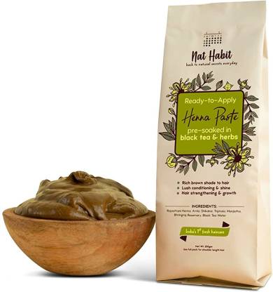 Nat Habit Ready-to-Apply Henna Paste | FRESH KitchenMade, 100% Natural,  Herbal | Ultra-Filtered Rajasthani Henna, Soaked in BlackTea, Herbs | Dark  Brown Hair Color, Conditioning, Hair Growth, 2 x 250g - Price