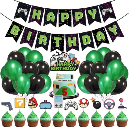 Video Game Birthday Decorations for Boys EKAM Gaming Party Decorations Game on Controller Foil Balloons Blue Black HAPPY BIRTHDAY GAME ON Hanging Banner for 5 6 7 8 9 Years Old Boys 