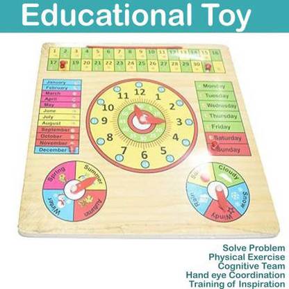 Toyvala Enticing Wooden 6 In 1 Clock Calendar Days Month Week ...