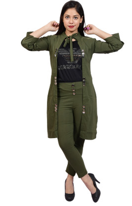 Women Two Piece Dress Dark Green Dress 
