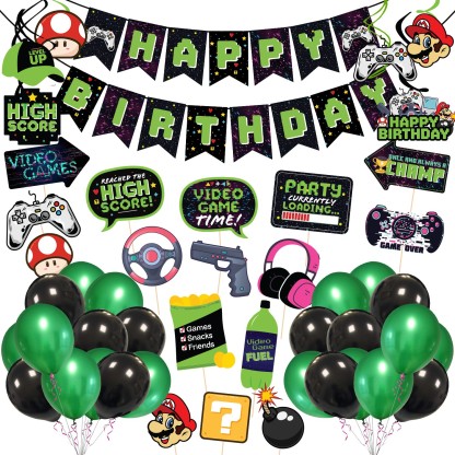 Video Game Happy Birthday Banner Gaming Party Supplies For Boy Gamers Birthday Party Favors 