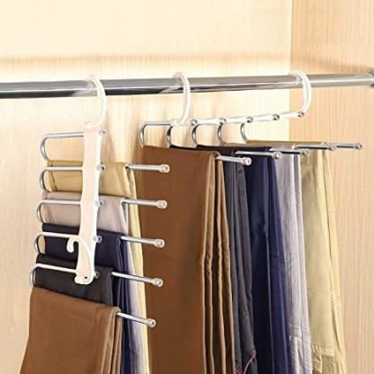 11.81 Amber Home 30cm Length Metal Slacks Pants and Skirt Hanger Chrome with Non-Slip Adjustable Clips 12-Pack  
