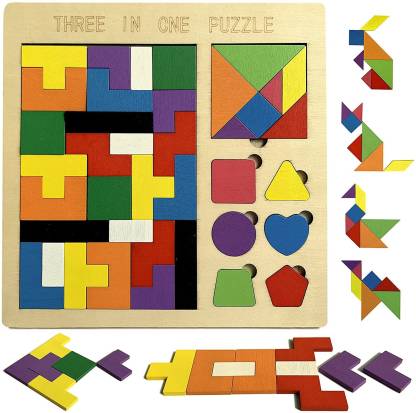 Authfort Montessori Toys 3 In 1 Wooden Tetris Puzzle for Kid Adults - Shape  Pattern Block Tangram Brain Teaser Toy Geometry Logic Educational Board  Games Board Game - Montessori Toys 3 In