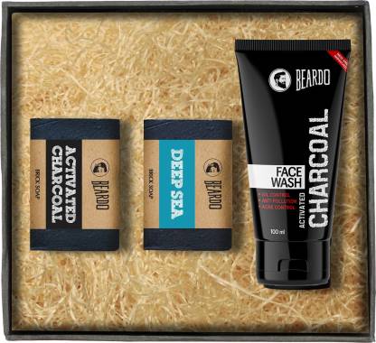 BEARDO Activated Charcoal Facewash - Charcoal Soap & DEEP SEA Brick Soap