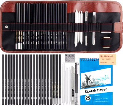 Shading Layering & Blending for for Beginners & Artists Professional Charcoal Pencils Drawing Set Dark Skin Tone Colored Pencils for Sketching 4 Pencils Colour Charcoal Pencils Drawing Coloring 