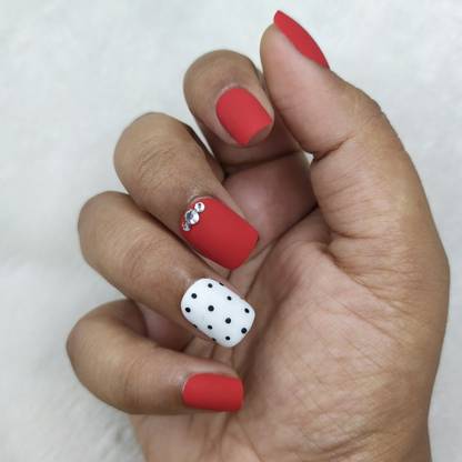The NailzStation Matte Red Black Dots Fake Nails / Artificial Nails/ Press on Gel Nails in Square with nail application kit (Pack of 20) - Price in India, Buy The NailzStation Matte The NailzStation Matte Red Black Dots Fake Nails / Artificial Nails/ Press on Gel Nails in Square with nail application kit (Pack of 20) - Price in India, Buy The NailzStation Matte