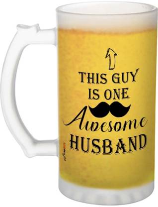 FirseBUY Funny Beer Mug, This Guy is One Awesome Husband Quotes Printed  Glass Mug with Handle