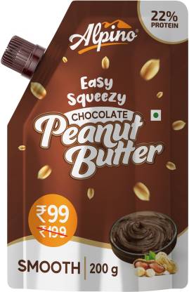 ALPINO Easy Squeezy Chocolate Peanut Butter Smooth | 19 G Protein | High Protein Peanut Butter Creamy | Gluten-Free | Vegan | 200 g