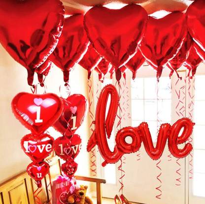 espalda matraz Elástico DECOR MY PARTY Love Foil Balloon Combo With I Love You Printed Heart Shape  Balloons For