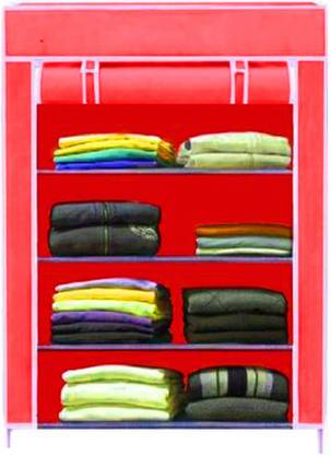 SPIRITED Maroon 4 SHELF Almari PP Collapsible Wardrobe  (Finish Color – RED, DIY(Do-It-Yourself))