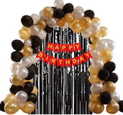 B4 Birthday Combo Diy Decoration Red Happy Birthday Banner, 30 Silver, Black,  Gold Decoration Balloons 1 Black Shiny Curtain Price In India - Buy B4  Birthday Combo Diy Decoration Red Happy Birthday