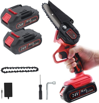 Mini Chainsaw Cordless 4 Inches Electric Chainsaw with 2 Batteries and 2 Chain Saws,One-Handed Portable Garden Chainsaw with a Safety Splash Guard for Wood Cutting 