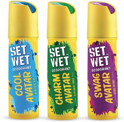 SET WET Cool, Charm and Swag Avatar Deodorant Spray  –  For Men  (450 ml, Pack of 3)