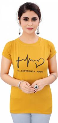 Printed Women Yellow T-Shirt