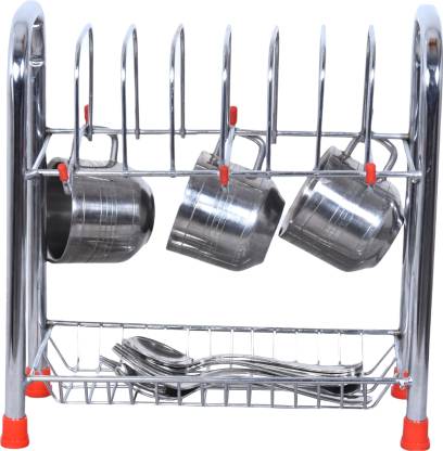 S-B-S Store Cup Soccer and Plate Stand With Nickle and Chrome Finish ( Silver ) Cutlery Kitchen Rack  (Steel)