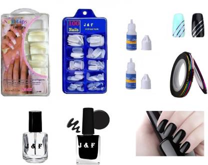 J & F Fake Nails ( 2 Set ) , 2 glue , Top Coat & Black Nail paint ,5 Nail tape - Price in India, Buy J & F Fake Nails ( J & F Fake Nails ( 2 Set ) , 2 glue , Top Coat & Black Nail paint ,5 Nail tape - Price in India, Buy J & F Fake Nails (