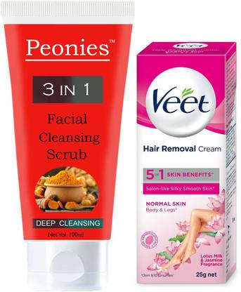 Peonies 3 IN 1 Facial Cleansing Scrub 100ml & Veet Hair Removal Cream 25g Price in India - Buy Peonies 3 IN 1 Facial Cleansing Scrub 100ml & Veet Hair Removal Cream Peonies 3 IN 1 Facial Cleansing Scrub 100ml & Veet Hair Removal Cream 25g Price in India - Buy Peonies 3 IN 1 Facial Cleansing Scrub 100ml & Veet Hair Removal Cream