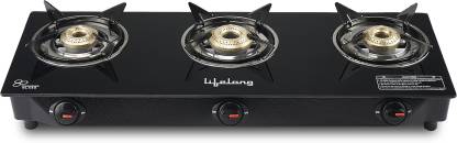 Lifelong LLGS930 Manual Ignition, High Efficiency 3 Burner Gas Stove with Toughened Glass Top