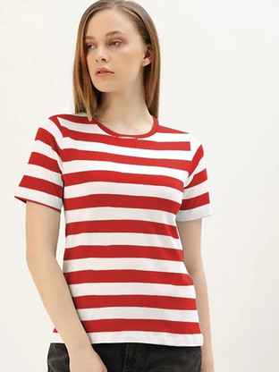 Striped Women Red T-Shirt Price in